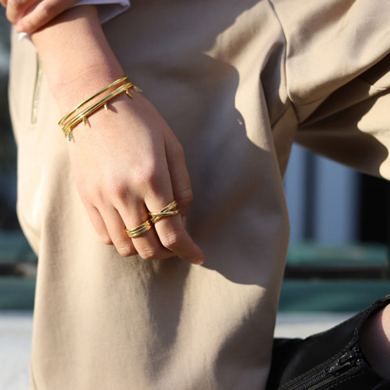Dainty Gold Wide Band  Layered Stacking Rings - ISAACSONG.DESIGN