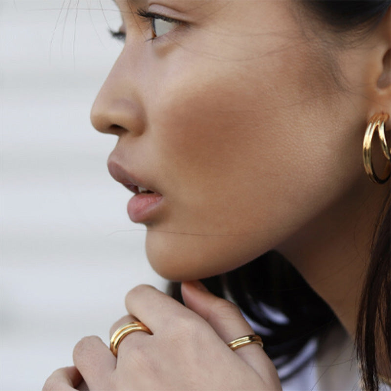 Dainty Gold Wide Band  Layered Stacking Rings - ISAACSONG.DESIGN