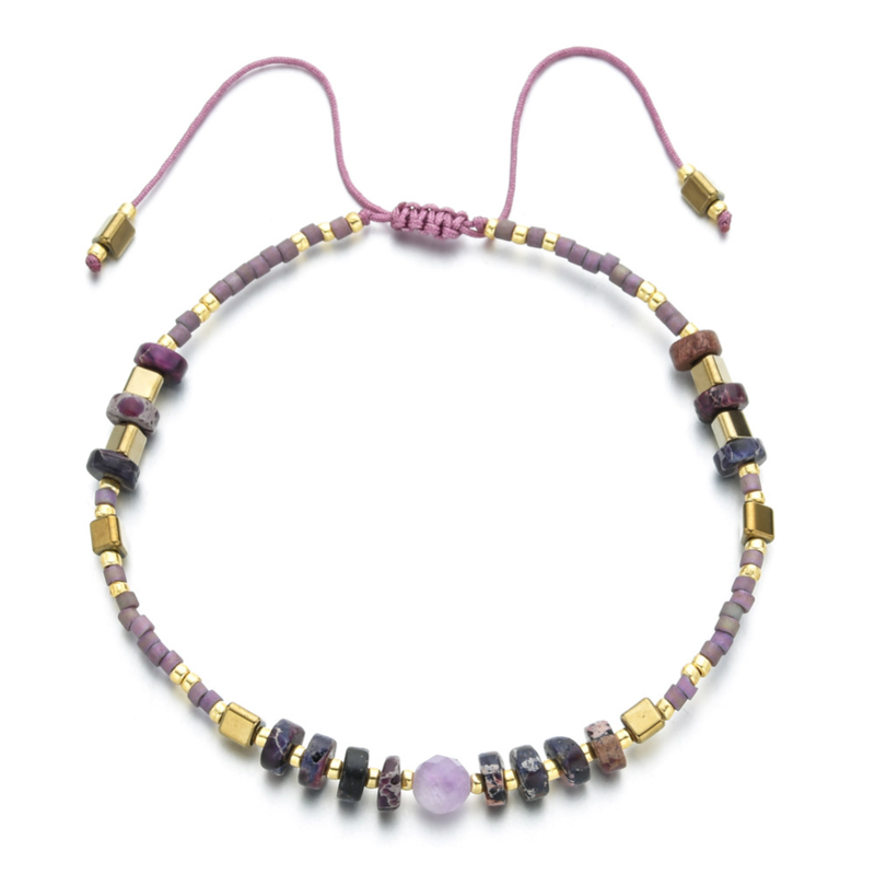 “Power of Gemstone” Amethyst Japanese Seed Bead String Bracelet Epic - ISAACSONG.DESIGN