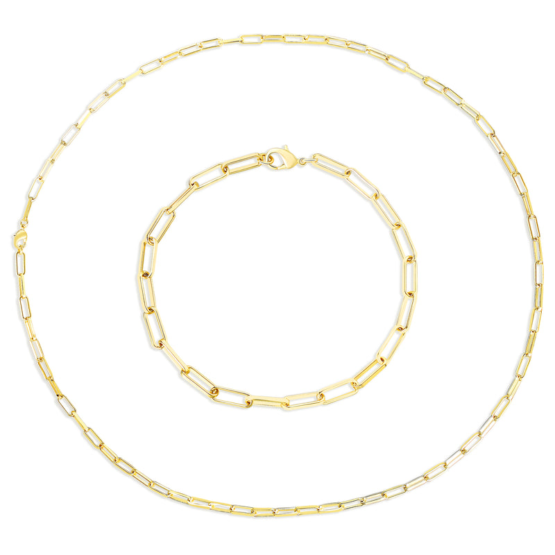 Gold Chain Oval Thick Link Choker Collar Necklace and Bracelet Jewelry Set - ISAACSONG.DESIGN