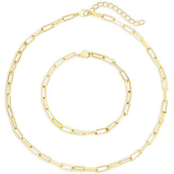 Gold Chain Oval Thick Link Choker Collar Necklace and Bracelet Jewelry Set - ISAACSONG.DESIGN