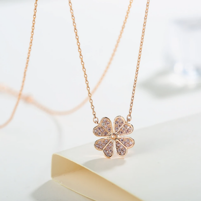 “Love, Faith, Hope and Luck” Dainty Four-Leaf Clover Crystal Charm Necklace - ISAACSONG.DESIGN