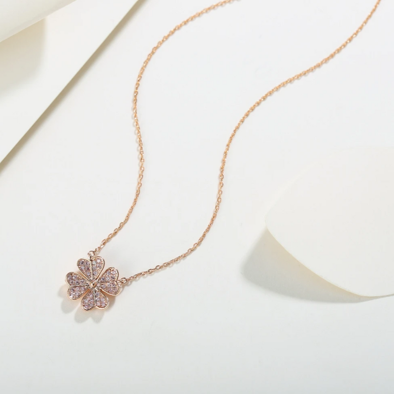 “Love, Faith, Hope and Luck” Dainty Four-Leaf Clover Crystal Charm Necklace - ISAACSONG.DESIGN