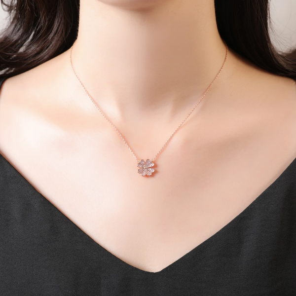 “Love, Faith, Hope and Luck” Dainty Four-Leaf Clover Crystal Charm Necklace - ISAACSONG.DESIGN