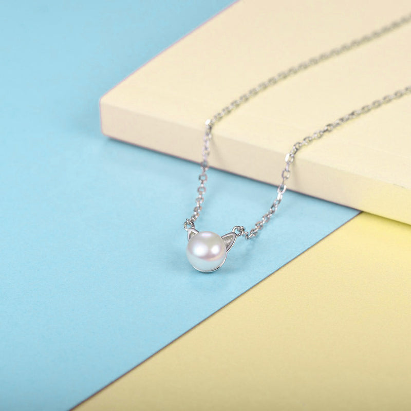 Sterling Silver Cultured Pearl Cat Necklace Earring Ring Jewelry Set - ISAACSONG.DESIGN