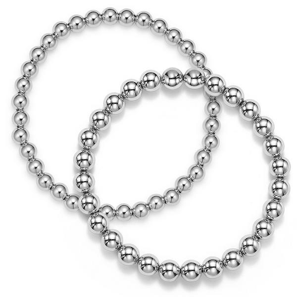 Unisex Silver Beaded Chunky Couple Stacking Elastic Bracelet Set - ISAACSONG.DESIGN