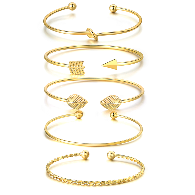 Inspirational Love Knot Stackable Open Cuff Bangle Bracelet Set