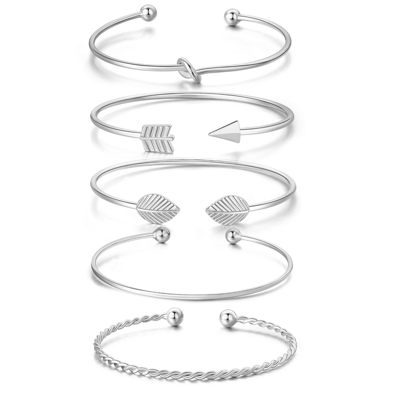 Inspirational Love Knot Stackable Open Cuff Bangle Bracelet Set - ISAACSONG.DESIGN