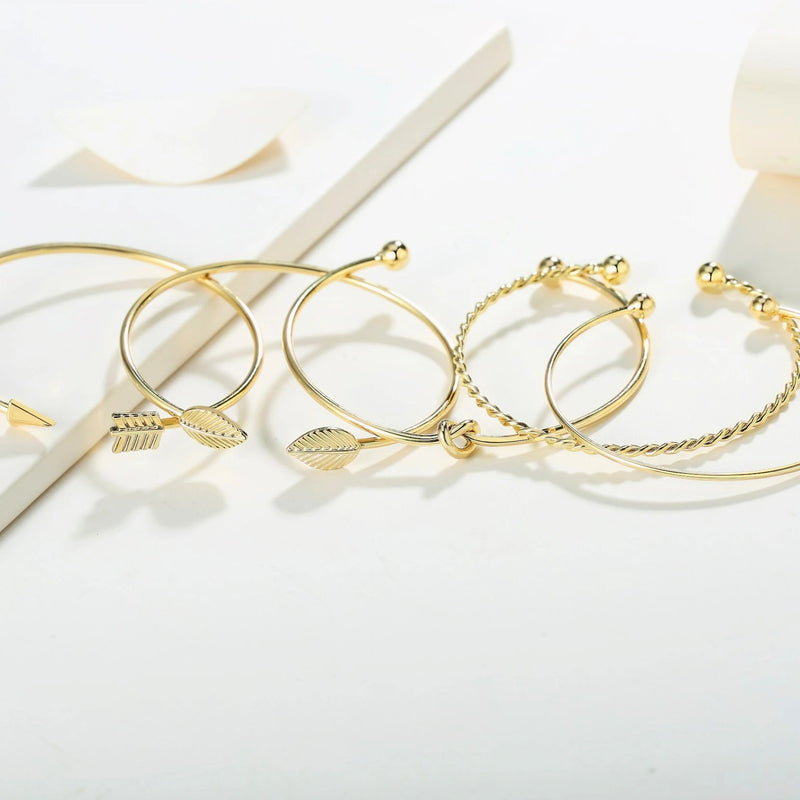 Inspirational Love Knot Stackable Open Cuff Bangle Bracelet Set - ISAACSONG.DESIGN
