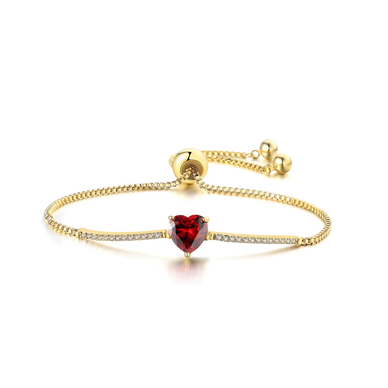 “My Love” Adjustable Cubic Zirconia Valentine’s Heart Chain Bracelets - Garnet Crystal - ISAACSONG.DESIGN