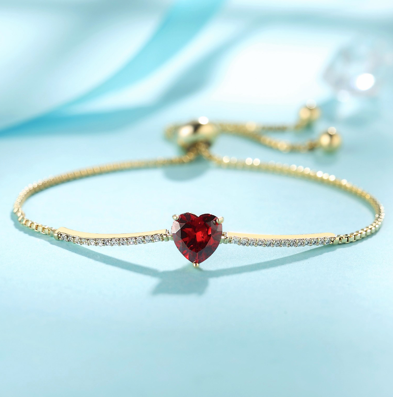 “My Love” Adjustable Cubic Zirconia Valentine’s Heart Chain Bracelets - Garnet Crystal - ISAACSONG.DESIGN