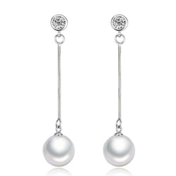 Sterling Silver Cubic Zirconia Crystal Freshwater Cultured Pearl Drop Earrings - ISAACSONG.DESIGN
