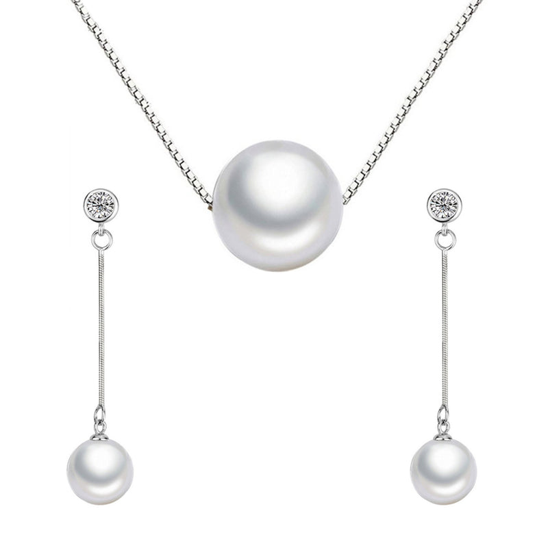 Sterling Silver Pearl Long Dangle Drop Necklace Earring Jewelry Set - ISAACSONG.DESIGN