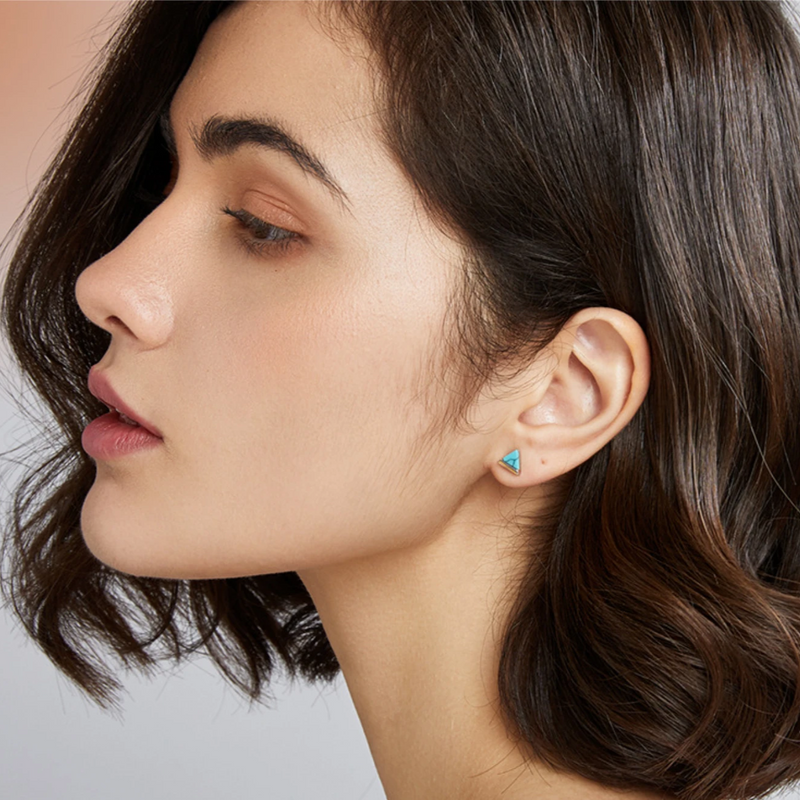 Statement Turquoise Sterling Silver Triangle Gemstone Stud Earrings - ISAACSONG.DESIGN