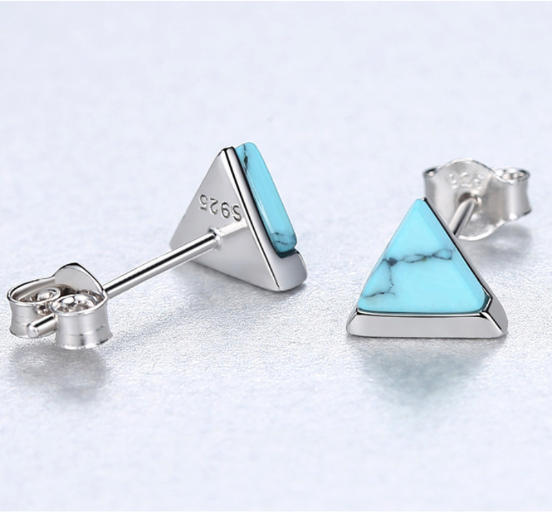 Statement Turquoise Sterling Silver Triangle Gemstone Stud Earrings - ISAACSONG.DESIGN