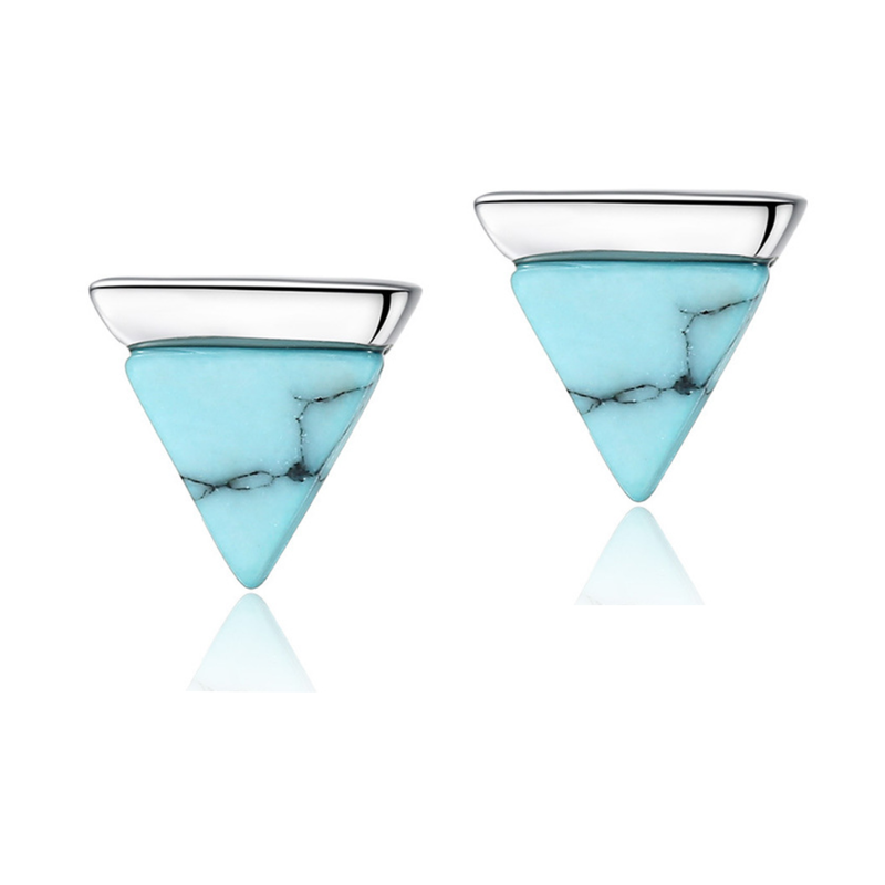 Statement Turquoise Sterling Silver Triangle Gemstone Stud Earrings - ISAACSONG.DESIGN