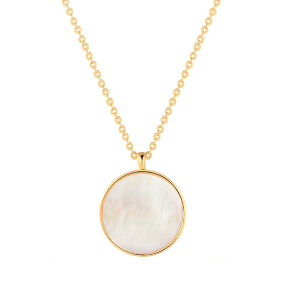 Gold Vermeil Mother of Pearl Shell Pendant Dainty Coin Necklace - ISAACSONG.DESIGN