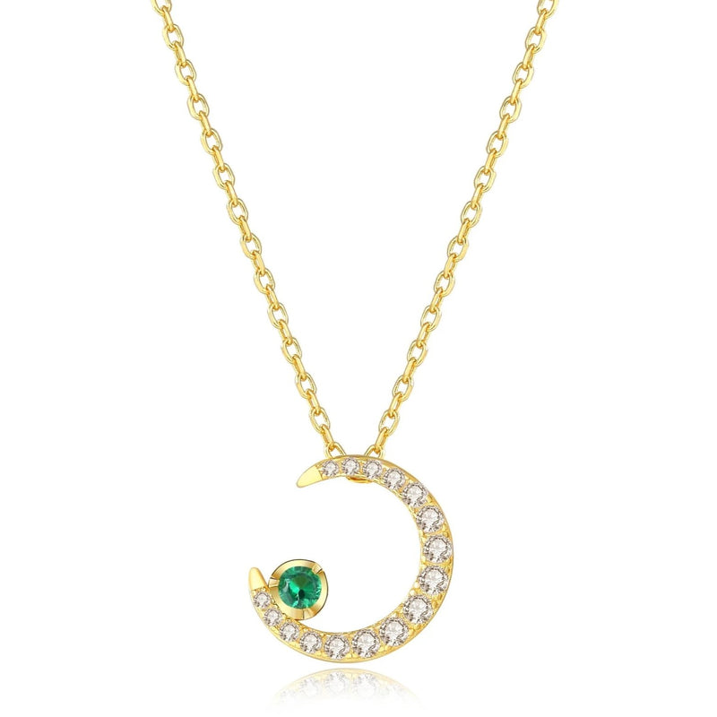Crescent Moon Necklace Sterling Silver Blue, Pink, Green Crystal Dainty Necklace - ISAACSONG.DESIGN