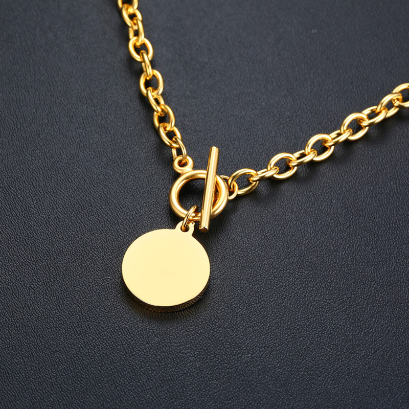 Statement Oval Clasping Link Choker with Round Coin Charm Chunky Necklace - ISAACSONG.DESIGN