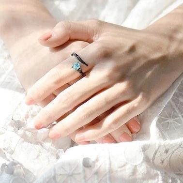 925 Sterling Silver Valentine Blue Rose Statement Adjustable Couple Ring - ISAACSONG.DESIGN