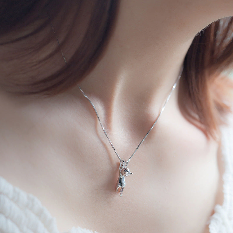 Sterling Silver Cat Kitty Lovers Necklace Earrings Jewelry Set - ISAACSONG.DESIGN