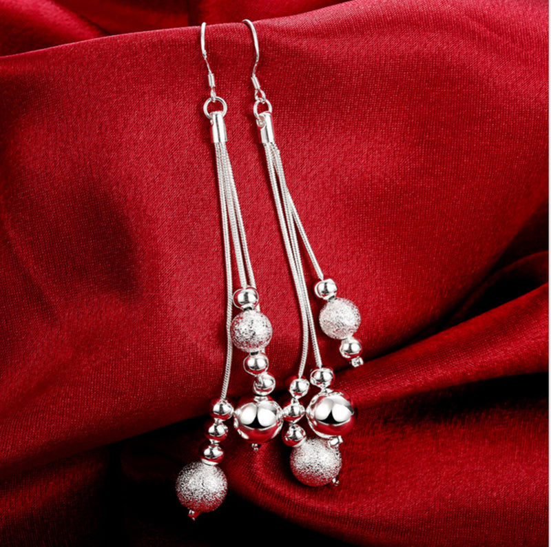 Sterling Silver Beaded Tassel Y Shape Necklace and Dangle Earrings Bridal Wedding Jewelry Set - ISAACSONG.DESIGN