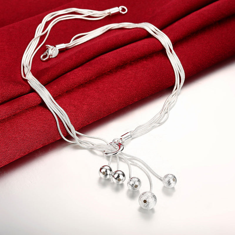 Sterling Silver Beaded Tassel Y Shape Necklace and Dangle Earrings Bridal Wedding Jewelry Set - ISAACSONG.DESIGN