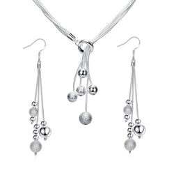 Sterling Silver Beaded Tassel Y Shape Necklace and Dangle Earrings Bridal Wedding Jewelry Set - ISAACSONG.DESIGN