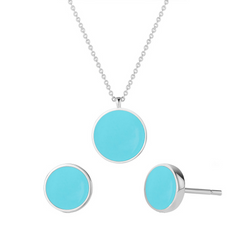 White Gold Vermeil Turquoise Dainty Circle Necklace and Stud Earrings Jewelry Set - ISAACSONG.DESIGN
