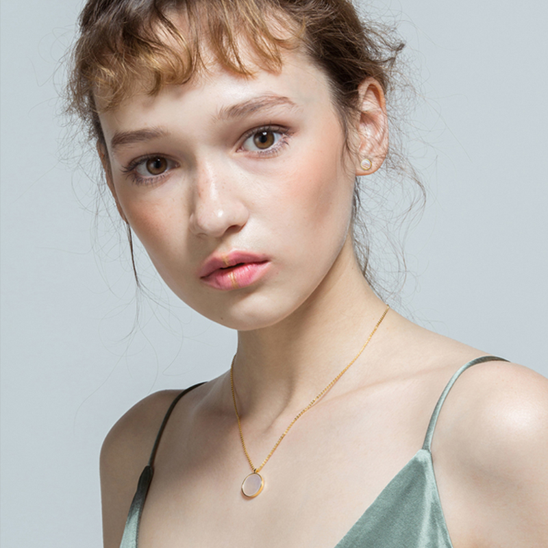 Gold Vermeil Mother of Pearl Shell Pendant Dainty Coin Necklace and Stud Earrings Jewelry Sets - ISAACSONG.DESIGN