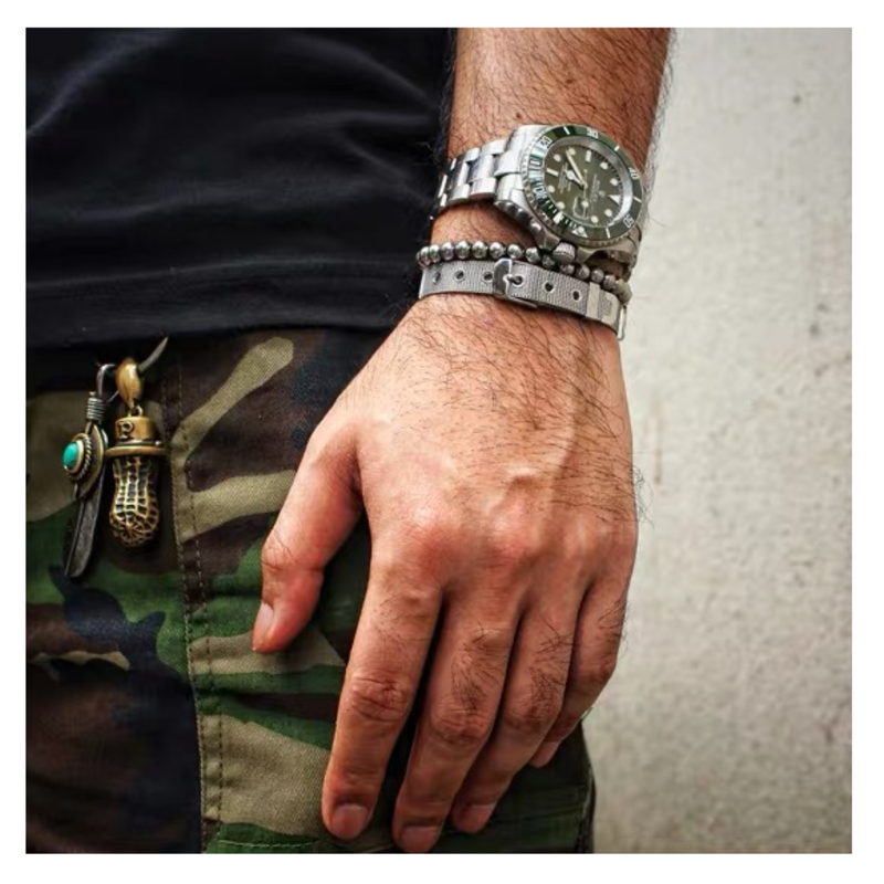Unisex Silver Beaded Chunky Couple Stacking Elastic Bracelet Set - ISAACSONG.DESIGN
