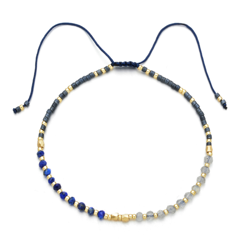 “Power of Gemstone” Sapphire Japanese Seed Bead String Bracelet - ISAACSONG.DESIGN