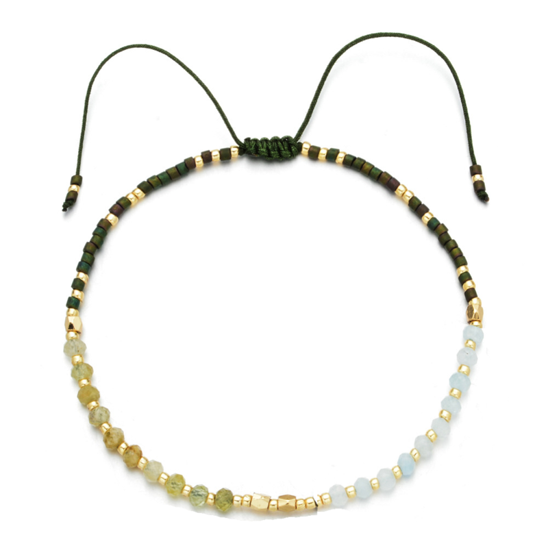 “Power of Gemstone” Aventurine Japanese Seed Bead String Bracelet - ISAACSONG.DESIGN