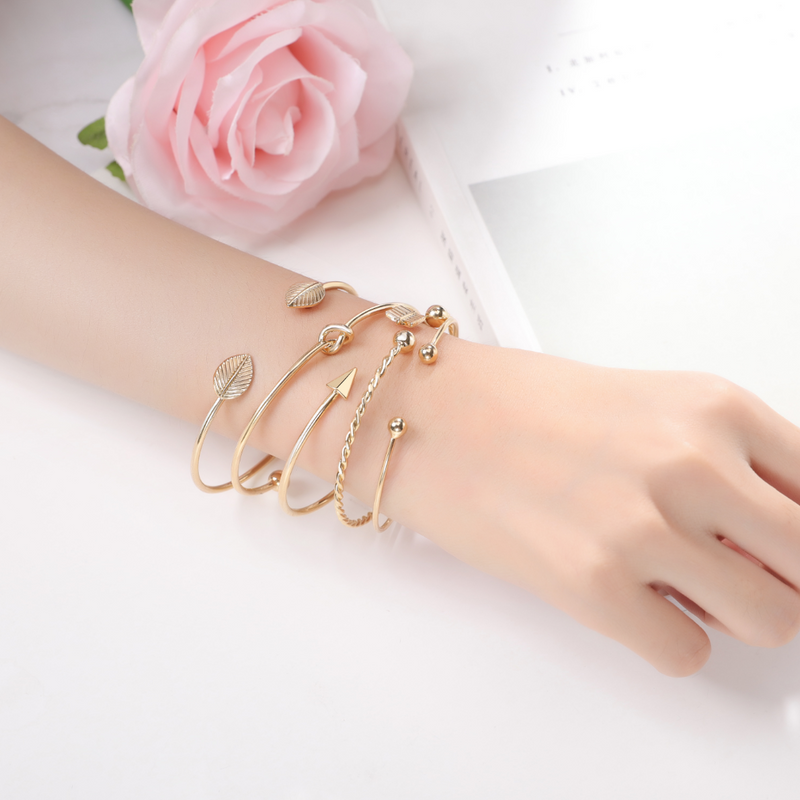 Inspirational Love Knot Stackable Open Cuff Bangle Bracelet Set - ISAACSONG.DESIGN